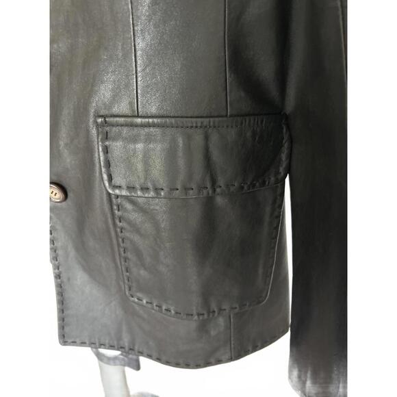 Lucky Brand Dungarees America Y2K Womens Leather Jacket Brown Sz S Button Front - Picture 3 of 10